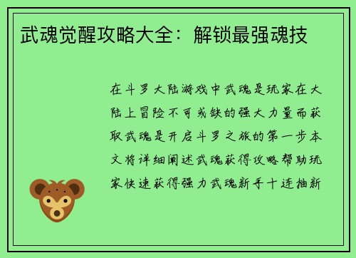 武魂觉醒攻略大全：解锁最强魂技